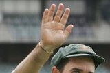 Justin Langer waves to his family after Australia completes Test series whitewash in South Africa