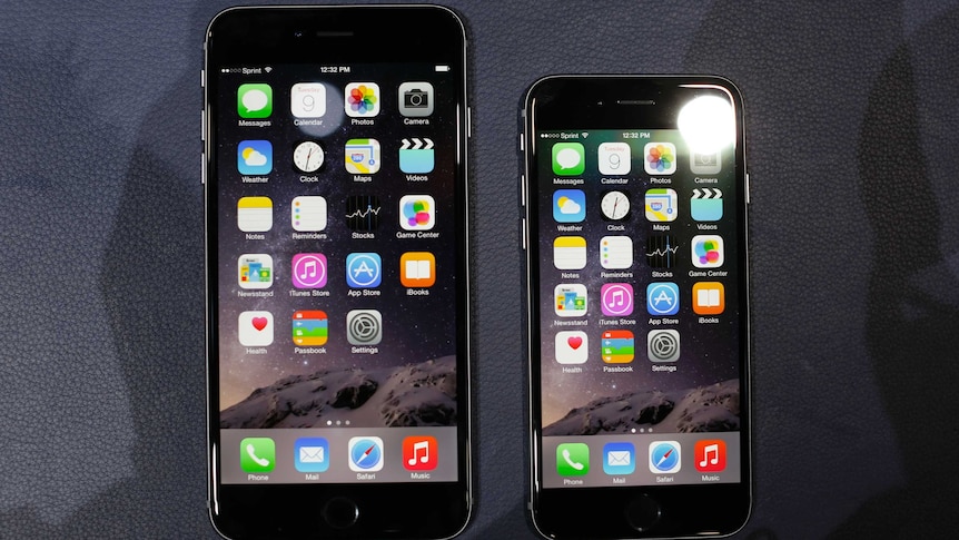 The iPhone 6 Plus and iPhone 6 are shown during an Apple event in Cupertino, California, on September 9, 2014.