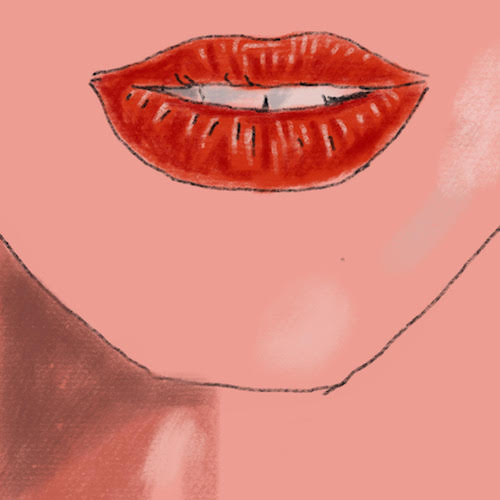 An illustration shows a woman's red lips.