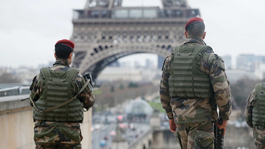 French soldiers patrol Paris