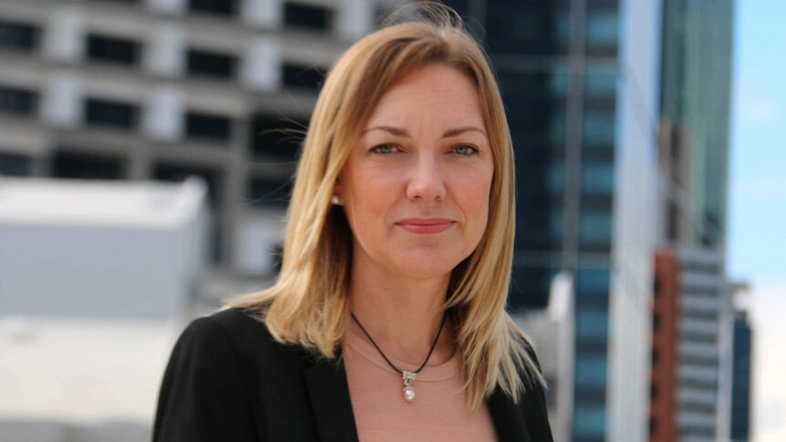 An image of WA Nationals leader Mia Davies, with the Perth skyline in the background.