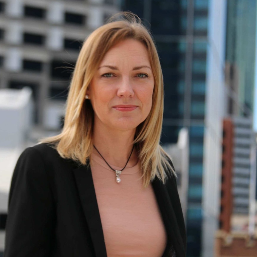 An image of WA Nationals leader Mia Davies, with the Perth skyline in the background.