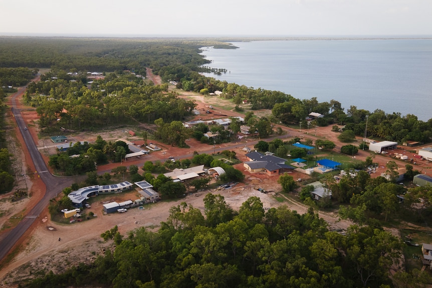 aerial of remote community located near river