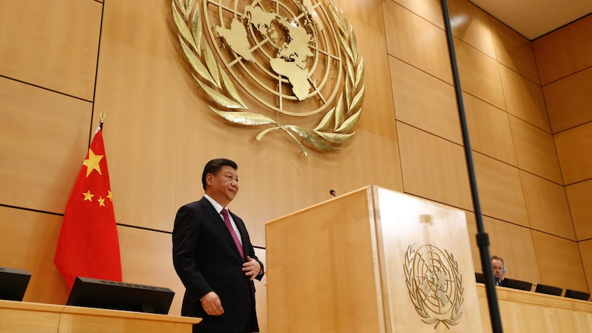 Chinese President Xi Jinping delivers a speech.