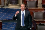 A still image of Senator Chris Murphy giving a speech on the Senate floor 