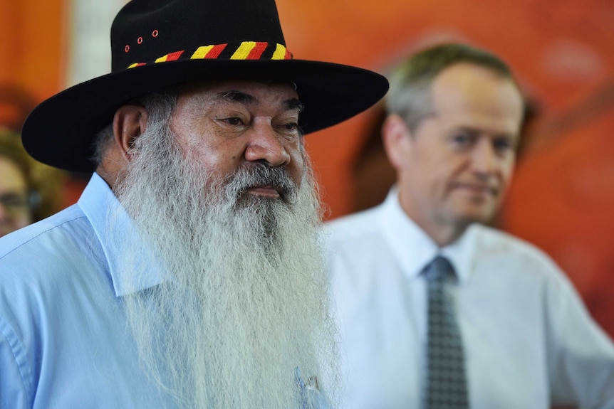 Labor senator Patrick Dodson and Opposition Leader Bill Shorten (in background)