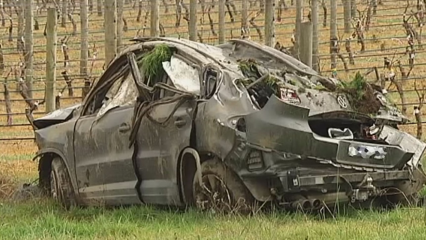 Crashed car at Yarra Glen