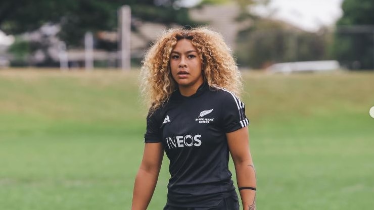 Rugby sevens players Liz Tafuna in a Kiwi Ferns jersey at training.