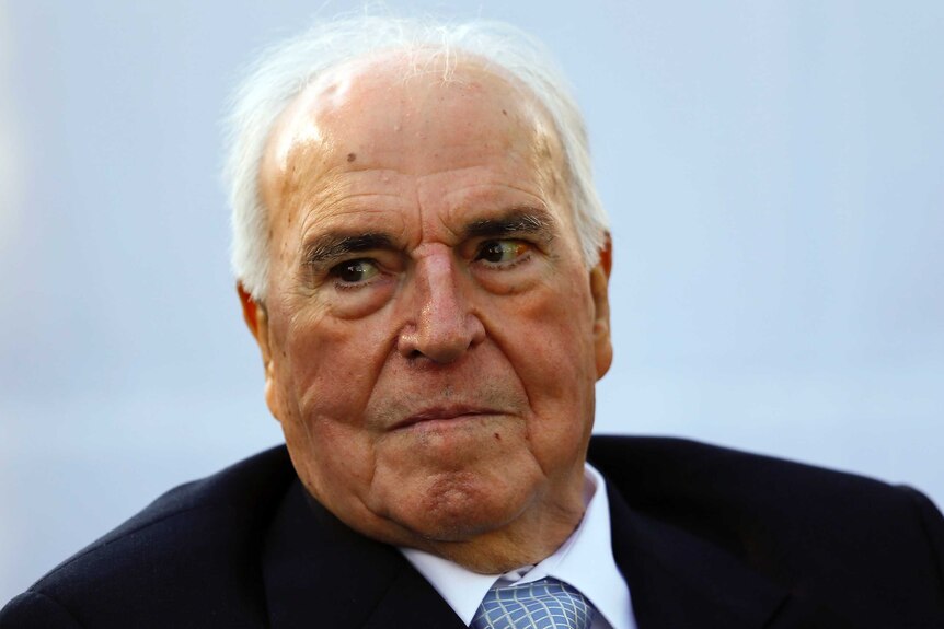 Former German chancellor Helmut Kohl looks past the camera.