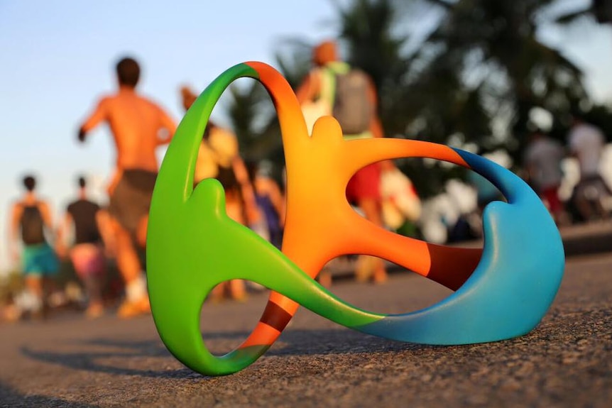 The official three-dimensional logo of the Rio Olympic Games.