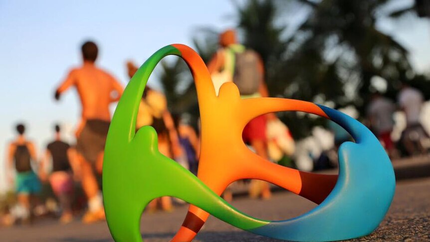 The official three-dimensional logo of the Rio Olympic Games.