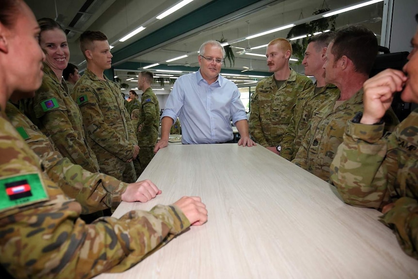 PM Scott Morrison with Defence force members.