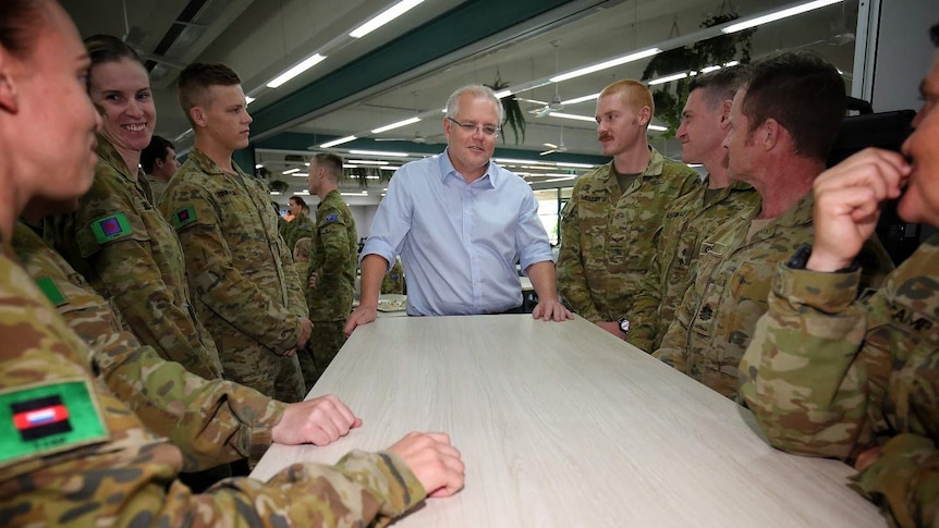 PM Scott Morrison with Defence force members.