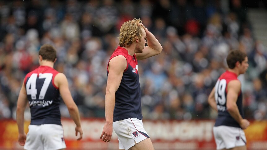 Jack Watts of the Melbourne Demons looking disappointed