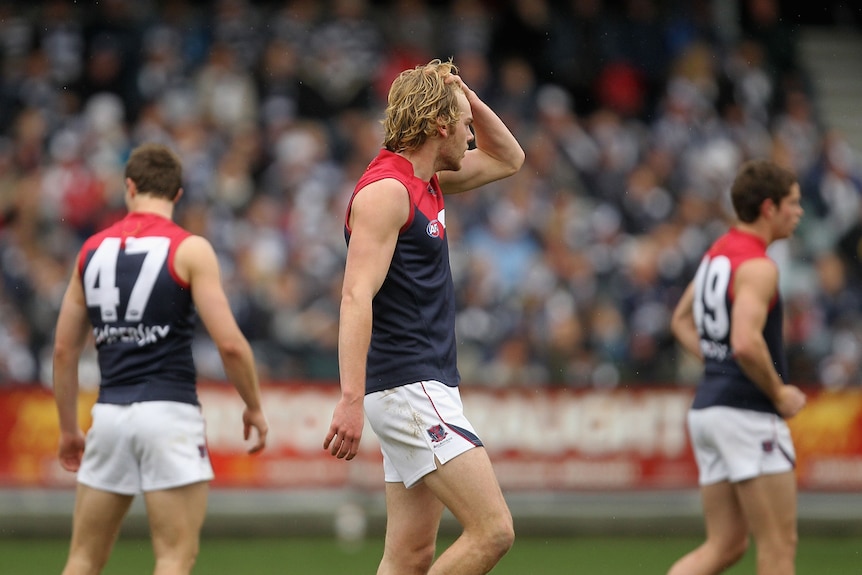 Jack Watts of the Melbourne Demons looking disappointed