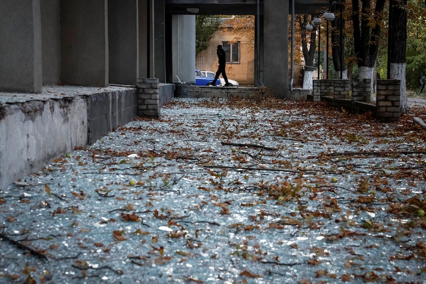 Shattered windows after Russian strike