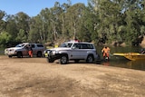 SES vehicle and boat at Oura Beach reserve on the Murrumbidgee River near Wagga Wagga.