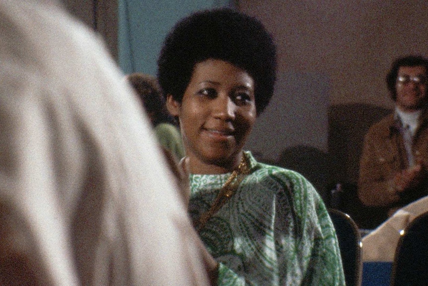 Aretha Franklin exiting after performing