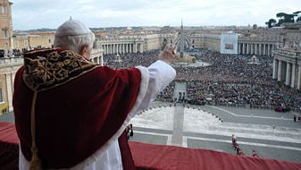 Pope Benedict XVI blesses the faithful from the central balcony of Saint Peter's Square (File image: Reuters/Osservatore Romano)