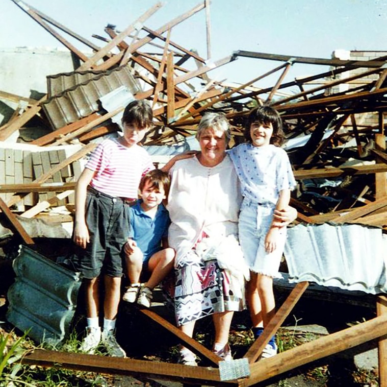 Lexly Black and kids in the wreckage of her house in 1992