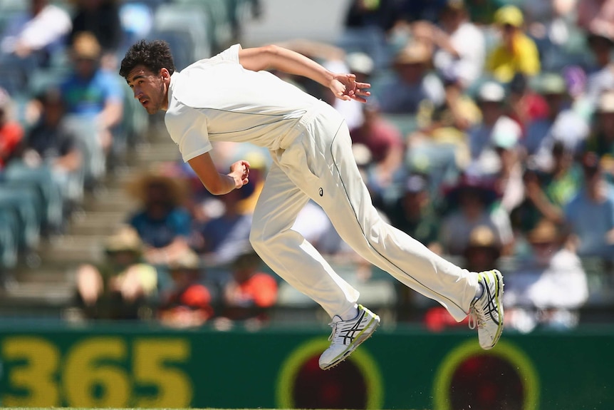Australia's Mitchell Starc bowls on day three of the second Test against New Zealand at the WACA.