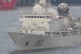 A Chinese AGI spy ship floats in a harbour