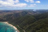 Aerial view of the Victorian surf coast and smoke from the Lorne fires.