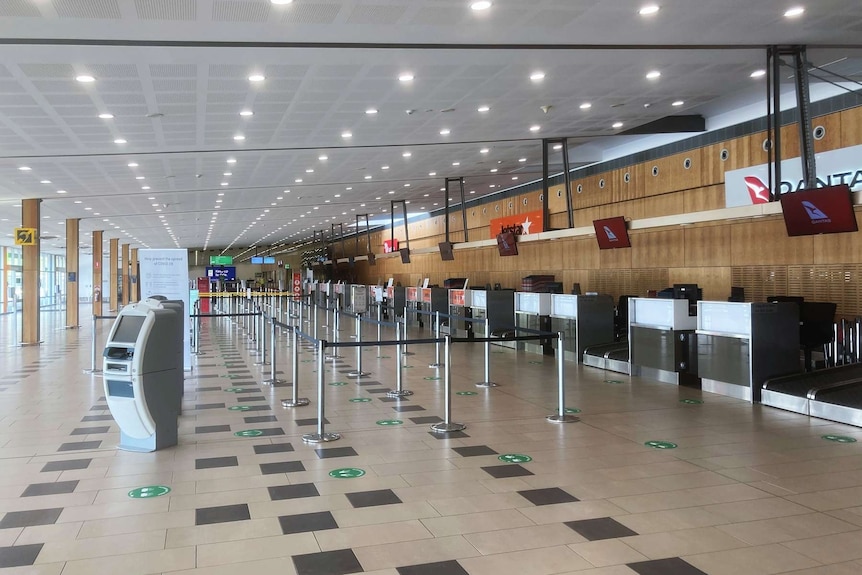 An empty check-in area at the Hobart airport.