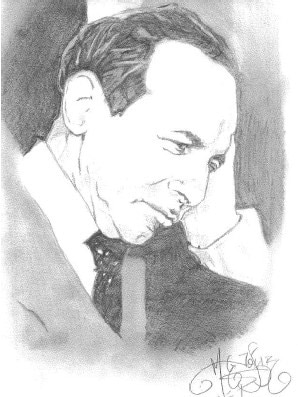 A drawn portrait of Polish economist Michal Kalecki.