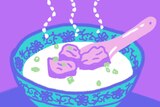 An illustration of a bowl of congee, illustrating our guide to this comforting rice dish from East Asia.