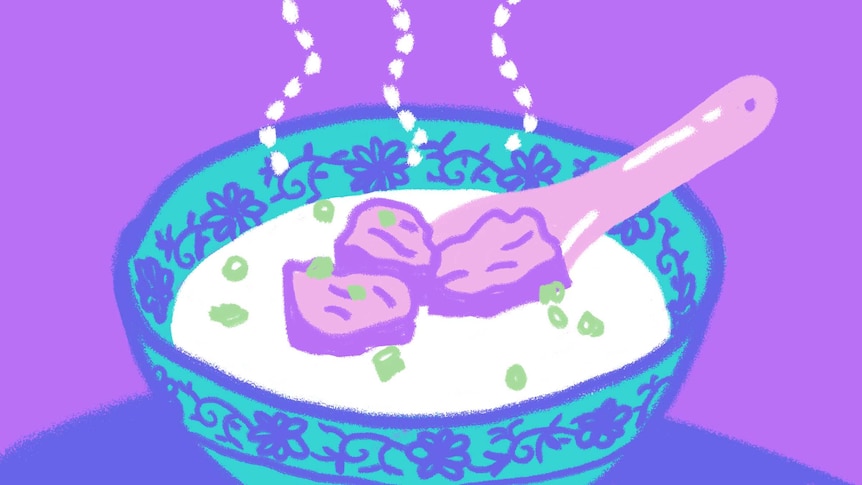 An illustration of a bowl of congee, illustrating our guide to this comforting rice dish from East Asia.