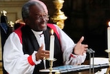The Most Rev Bishop Michael Curry speaks during the wedding ceremony.