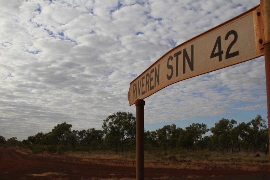 Sign pointing to Riveren station in the Northern Territory