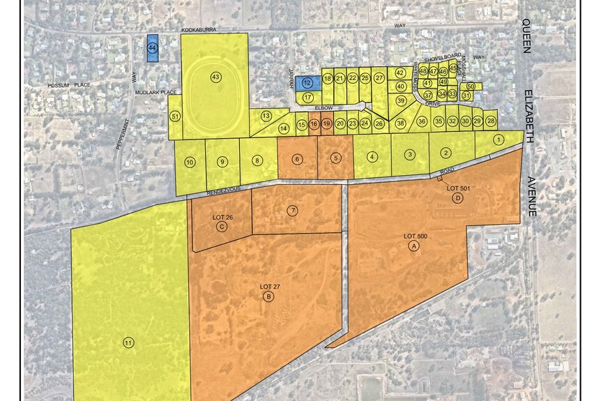 A diagram showing which houses in Busselton have contamination.