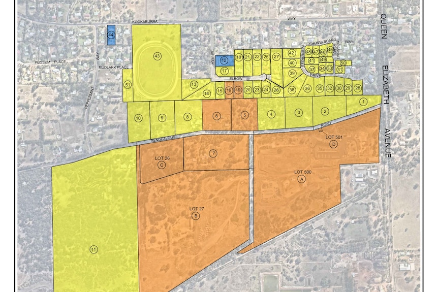 A diagram showing which houses in Busselton have contamination.
