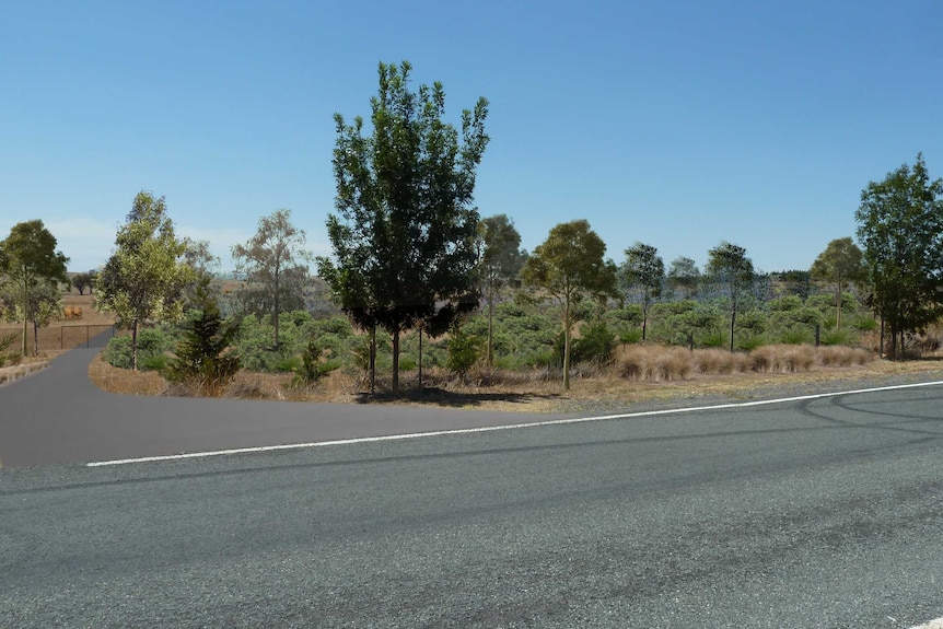 Impression of the view of the proposed Uriarra solar farm hidden by foliage.