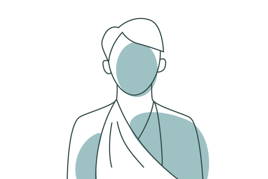 A digitally drawn graphic of a person with their arm in a sling.