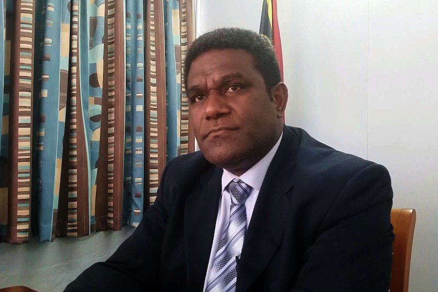 Vanuatu's finance minister Johnny Koanapo sits down for an interview. Image taken in July 2020.