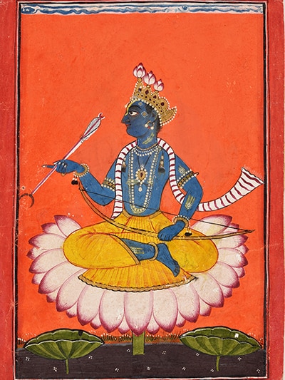 Basohli style, Pahari, The portrait of Rama c1730 from the collection of the National Museum, New Delhi, India.
