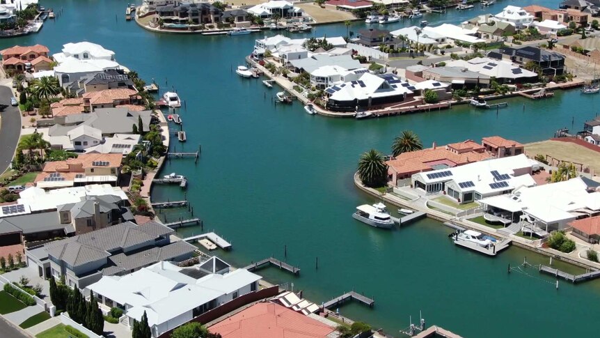 A drone shot of Mandurah's canals.