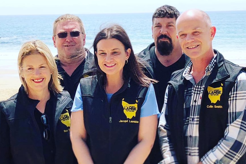 Jacqui Lambie, with her JLN candidates for the 2018 Tasmanian election