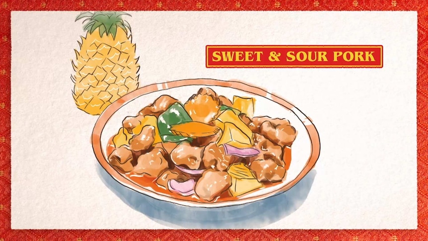 Sweet and sour pork dish graphic