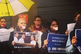 Press freedom advocates outside Egyptian consulate