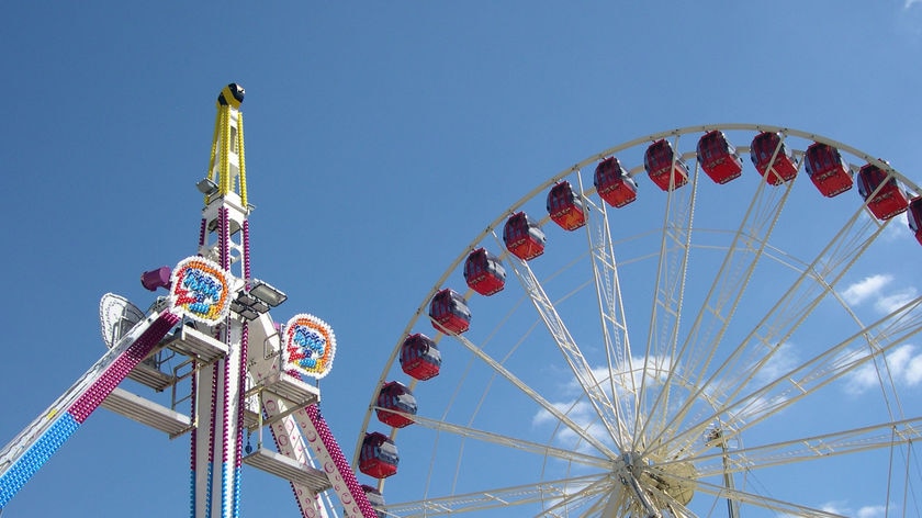 Canberra Show rides. Shapes against blue sky - good generic of fun fair rides