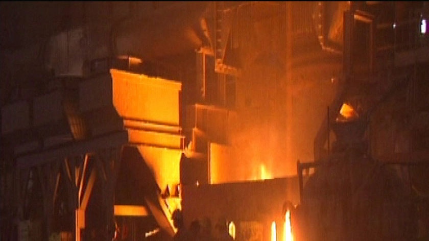 Molten ore being turned into steel