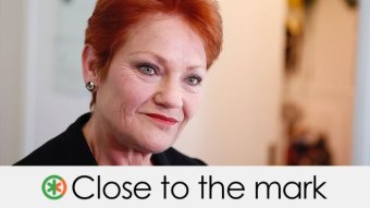 Pauline Hanson smirks in a close-up portrait.