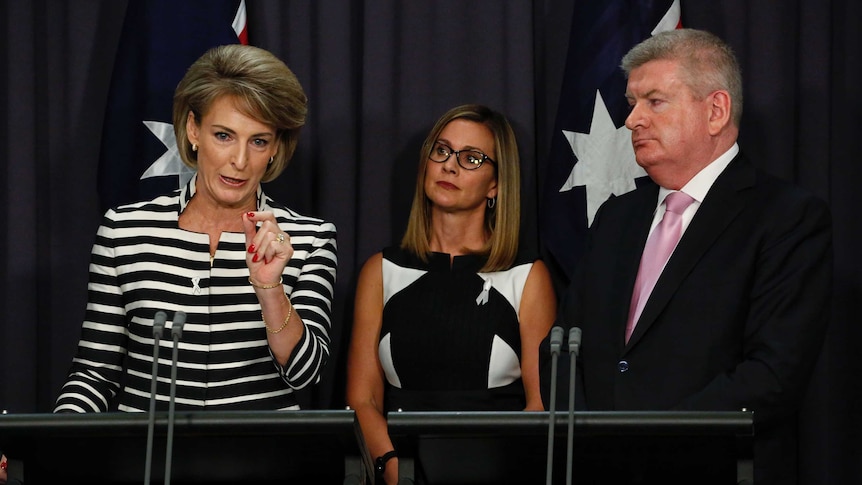 Michaelia Cash [L], Julia Inman Grant [C], Mitch Fifield