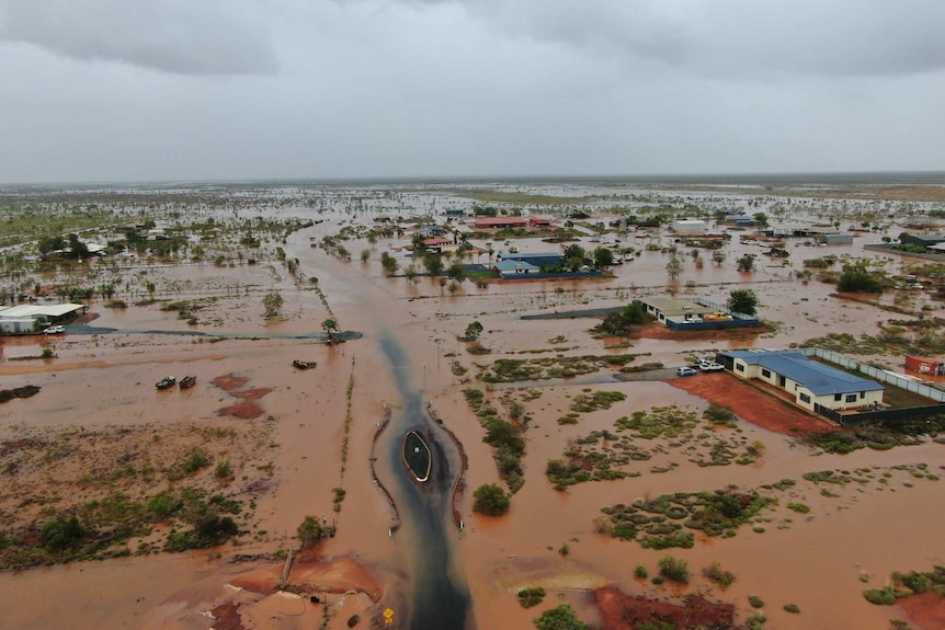 Houses inundated by flood waters.