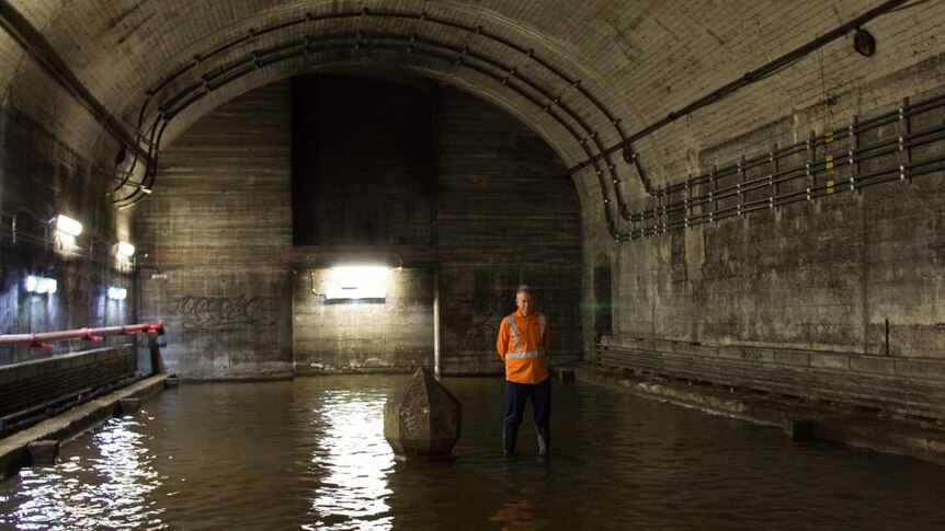 Flooded St James station underground tunnel