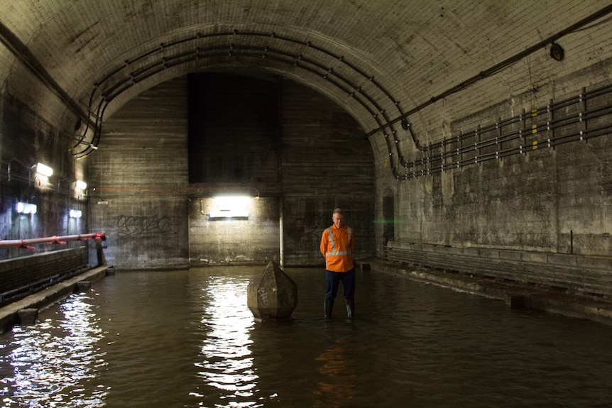 Flooded St James station underground tunnel